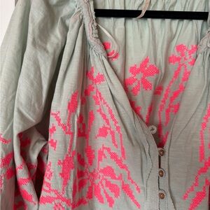Oversized Floral Embroidered Blouse in Pink and light blue
